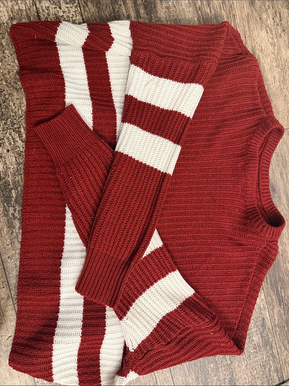 Women’s Red and White Striped Knit Sweater - cropped